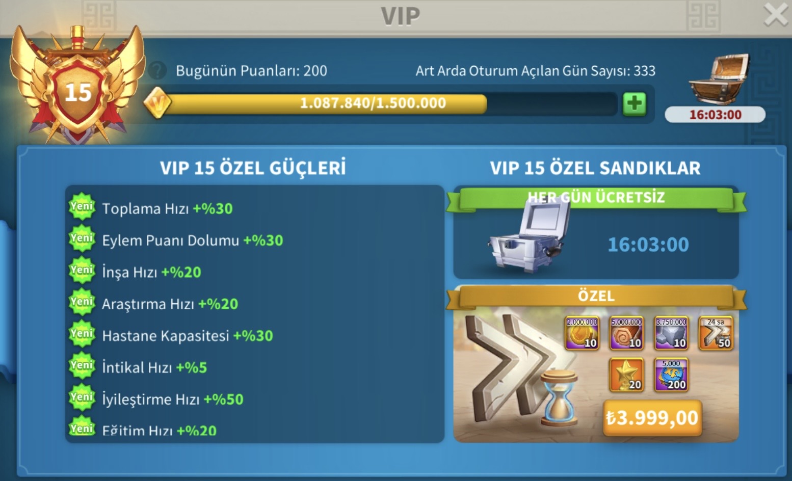 Vip 15/39M/genç hesap/gelişime açık /temiz / 3 kıta alan