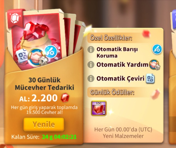 VİP 18 GÖCE HAZIR FULL SARI SET ZENIT TEMALI 1000 GÜN HIZLANDIRMA -40B KAYNAK -1900 ALTIN KAFA