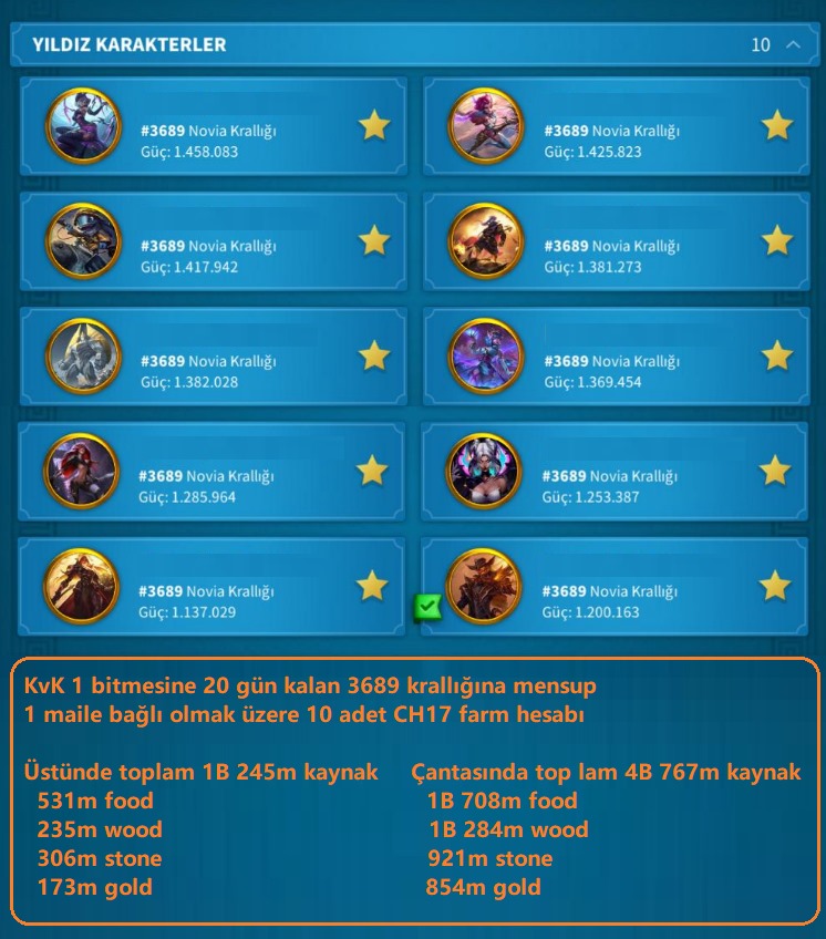 KVK 1 / 10 LU FARM HESABI / GÖÇE HAZIR…!