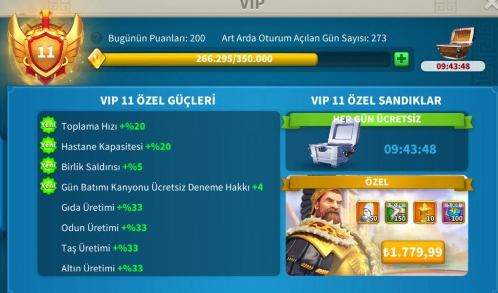 SEZON3 BAŞLANGIÇI 273 GÜNLÜK  VİP11 HESAP !