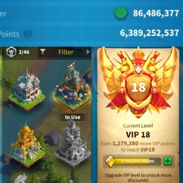 VİP 18 ⚔️ 87M GÜÇ / 6.4B KILL – 2 FARM + 10B RSS + 11 KRİTİK!