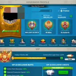 VİP 16 UYGUN FİYATLI GELİŞİME AÇIK HESAP ! 11,5 B KAYNAK /20+ KOMUTAN İLE !