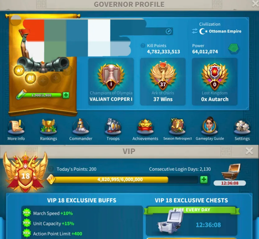 HAZIR GÖÇ VİP 18 /8,4B RSS + 596 ALTIN HEYKEL – FULL KOMUTANLI SAVAŞÇI!