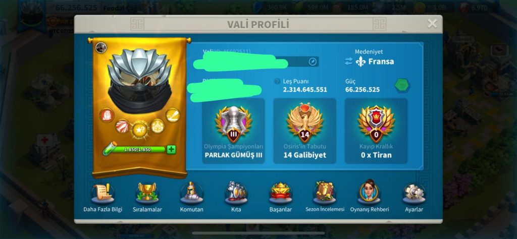 Rise of Kingdoms Hesabı Satılık – 76M KVK Sonu Güç – Full Komutan – 30 Efsanevi Ekipman