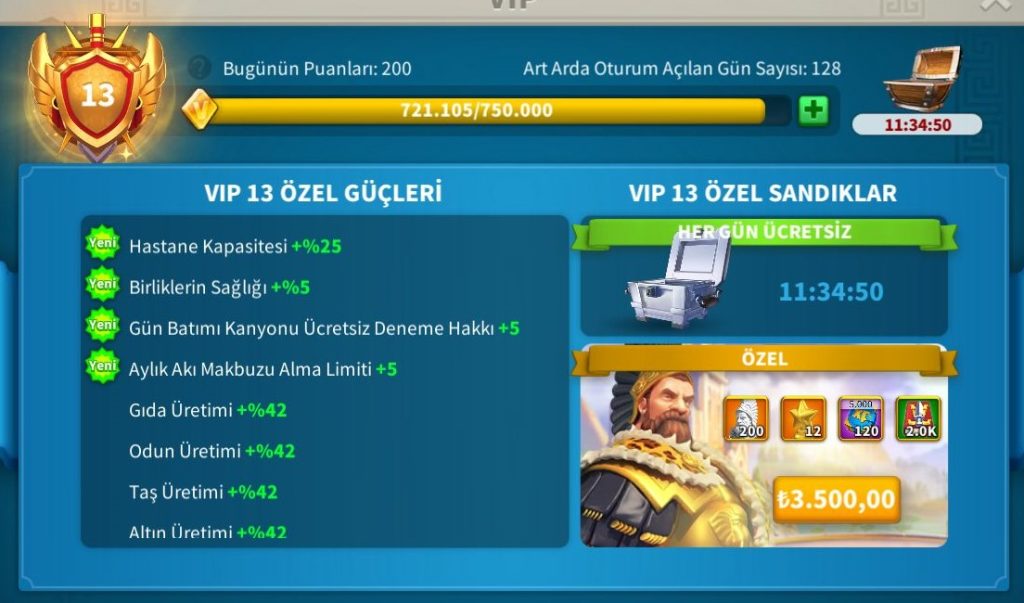 128 GÜNLÜK DONDURULMUŞ FETİH SEZONU HESABI ! TAM BİR STOK  CANAVARI ! 10B RSS  – 459 GÜN HIZ ! 584 EVRENSEL !!! YAN HESAPÇILAR İÇİN BULUNMAZ BİR PARÇA !!! T5 —  VİP14 İSTEDİĞİ ZAMAN OLABİLİR 66K CEVHER MEVCUT !!!
