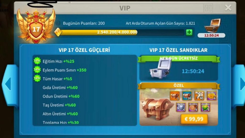 VİP17 HAZIR GÖÇ EDEBİLİR 5 KITA AÇIK ALAN HESAP ! 17B RSS ! 1056 GÜN HIZLANDIRMA !