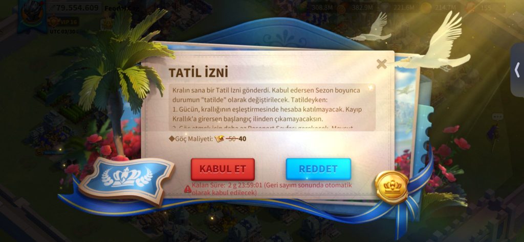 VİP16 HAZIR GÖÇ EDEBİLİR 5 KITA AÇIK ALAN HESAP ! VİP17 YE ÇOK YAKIN ! GARNİZON KOMUTANI MEVCUTTUR ! 7B RSS !  42/14 KRİTİK ! 407 EVRENSEL KAFA !