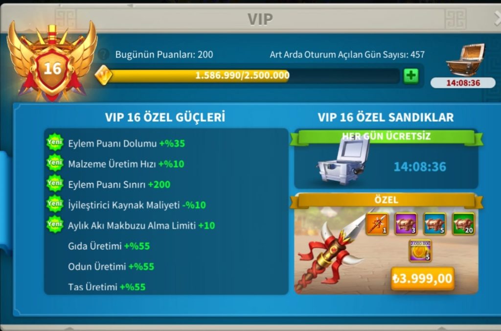 VİP16 3 KOMUTANLI 456 GÜNLÜK GENÇ !  FETİH ÖNCESİ VEYA SONRASI HESAP ! T5 HESAP !