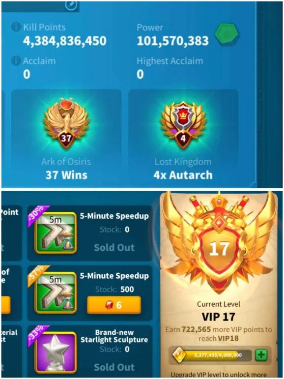 🔥 VIP 17 SEVİYESİNDE, 1151 ALTIN HEYKELLİ VE 89 PASAPORTLU GÖÇE HAZIR HESAP! 🔥
