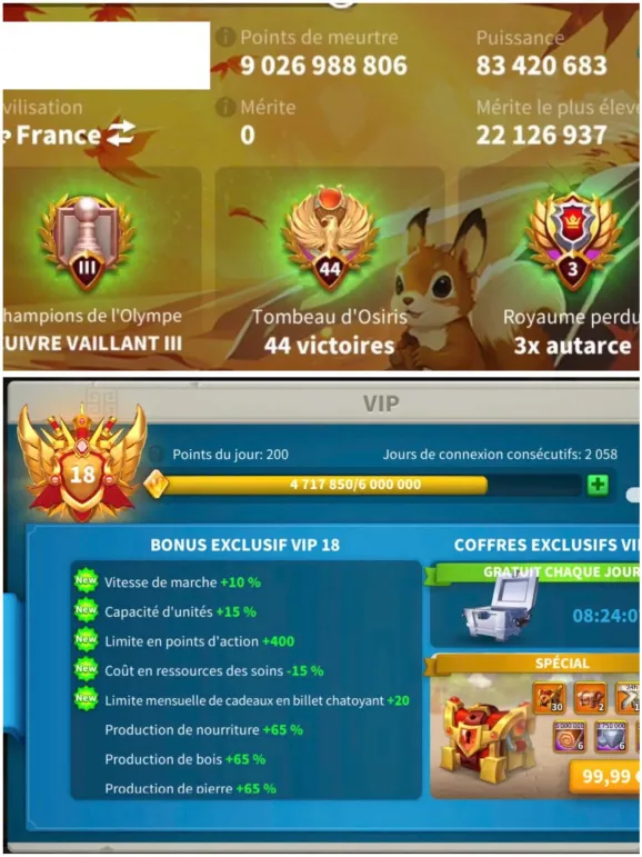 🔥 VIP 18 SEVİYESİNDE, 40 EKİPMAN-28 KRİTİK GÜÇLÜ HESAP ! 15B KAYNAK İLE 🔥