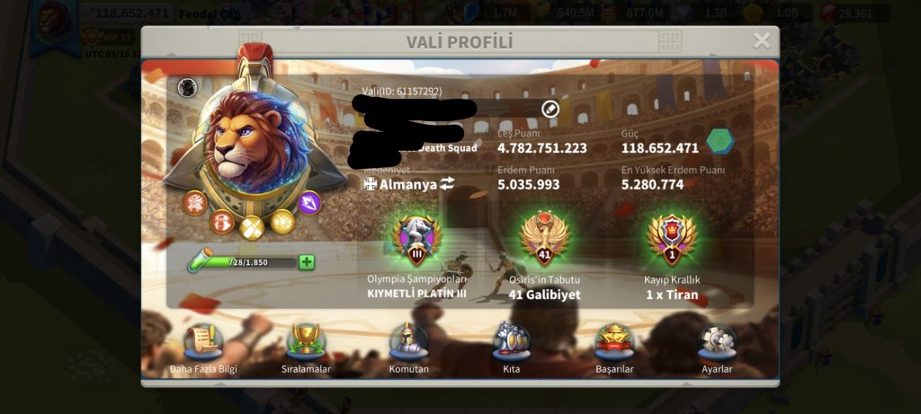 VİP17 HAZIR GÖÇ EDEBİLİR 5 KITA FULL SET CANAVAR HESAP ! 16B RSS ++ SON META ZENİTH !