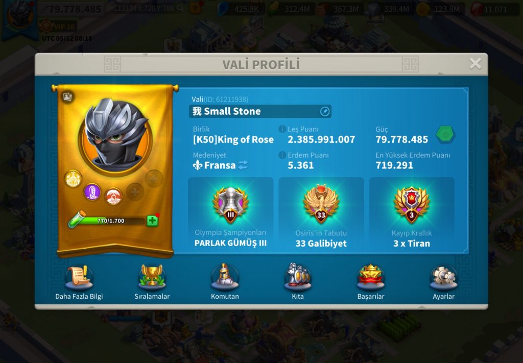VİP16 TATİL BİLETİ ALABİLİR 5 KITA AÇIK ALAN ! +7 ADET CH24 ALTI FARM ! 496 ALTIN KAFA ! 5B RSS ! 976 GÜN HIZLANDIRMALI ! OPEN FİELD + BESLEME HESAP !
