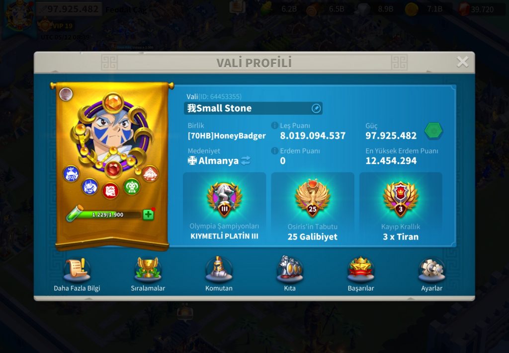 VİP19 // 5 KITA FULL SET LEGANDARY HESAP !  2547 GÜN HIZLANDIRMA ! 7B RSS ! 8B KP ! KELEPİR FİYATA SİZLERLE !