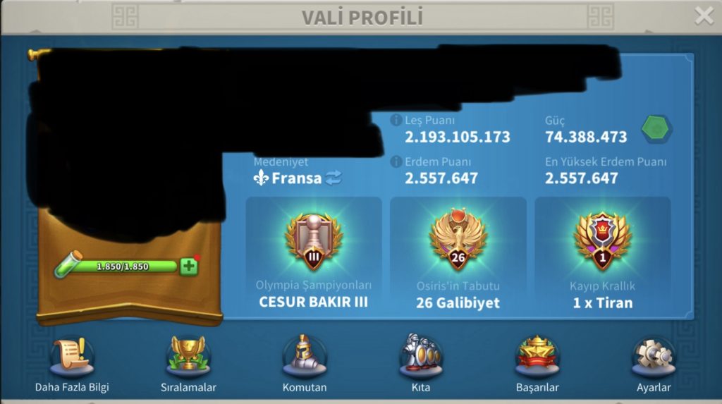 VIP 17 POSEDİON MABETİ ZENİTH HESAPLI ! 4 KITA AÇIK ALAN ! 16B RSS ! 1316 GÜN HIZ !