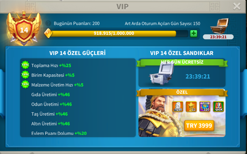 KVK1 Sonu / VIP 15 Yakın / 400X (GC ÇekenKD) / İSTERSE T5 AÇAR ! 864G Hız / 9B Kaynak / 81K Gems /