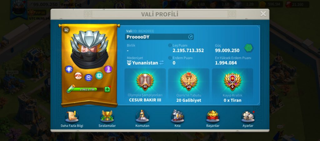 VİP 16 – 17’YE 190k Kalmış İNF GÖÇE YAKIN HESAP ! 1992 GÜN HIZ ! 8B RSS ! 659 ALTIN KAFA !