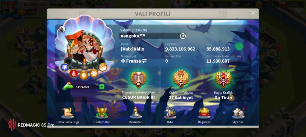 VİP19 HAZIR GÖÇ EDEBİLİR 5 KITA FULL SET LEGANDARY HESAP ! 3000 GÜN HIZ ! 12B RSS ! 735 ALTIN KAFA !