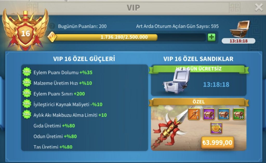 VİP16 EFSANE GARNİZONLU HAZIR GÖÇ EDEBİLİR T5 HESAP ! +754 ALTIN KAFA ! 811 GÜN HIZ !