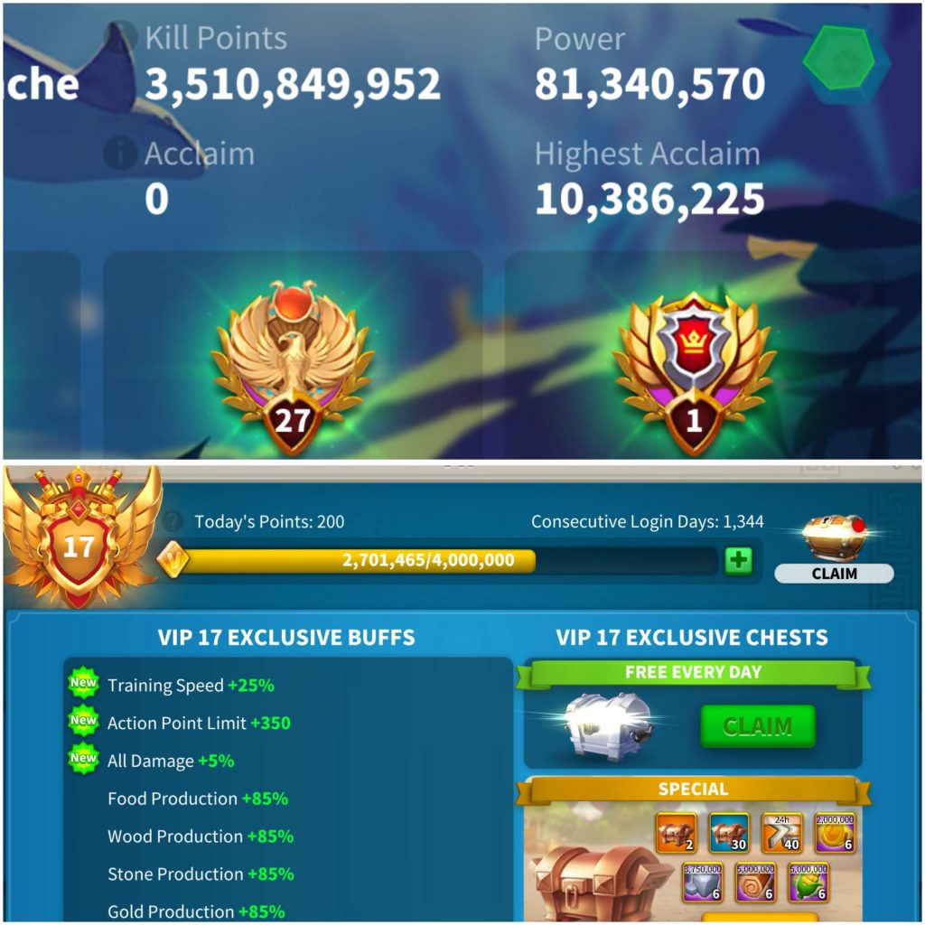 VIP 17 | 3 Kıta | Sağlam Hesap | 750 Altın Kafa | 500+ Gün Hızlandırma | 15B RSS
