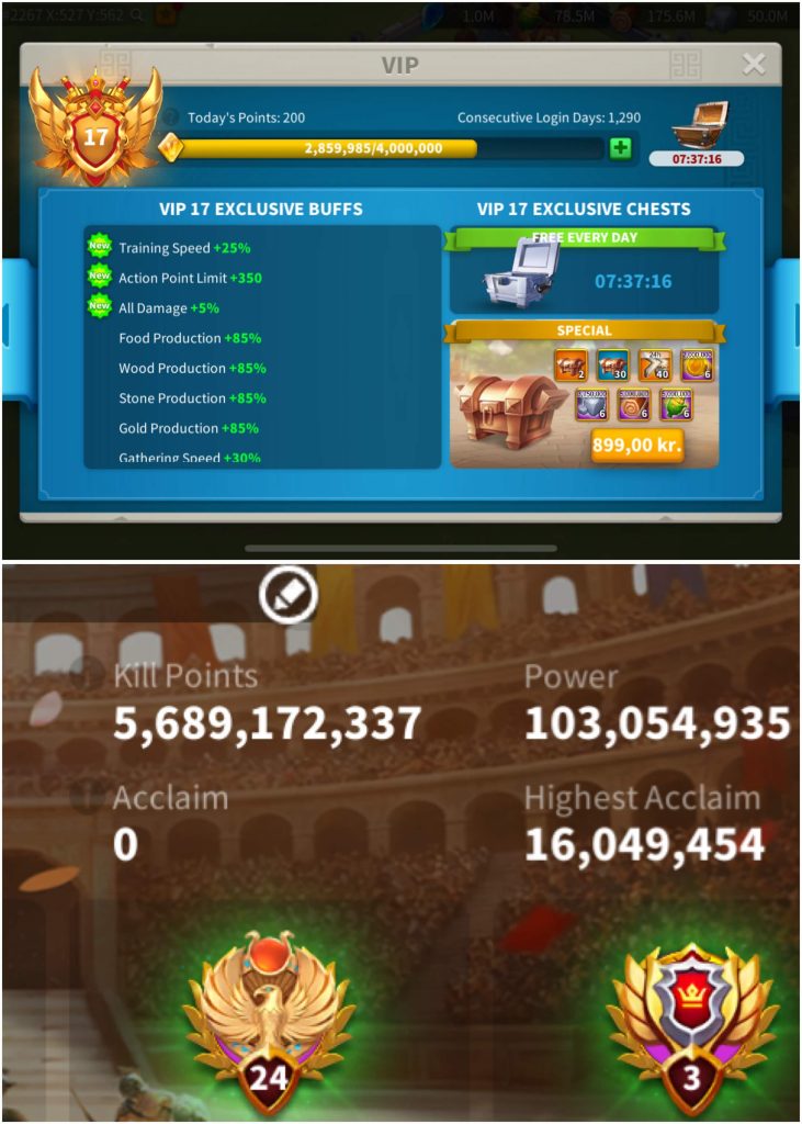 🔥 YIKILMAZ | VIP 17 | 5 Kıta | Full+ Full Yazıtlı | 1.600+ Gün Hızlandırma | 20B RSS | 103M Güç | 5.7B KP | 1.050+ Altın Kafa | Göçe Hazır | 14M Gümüş Kredi | 71 Pasaport