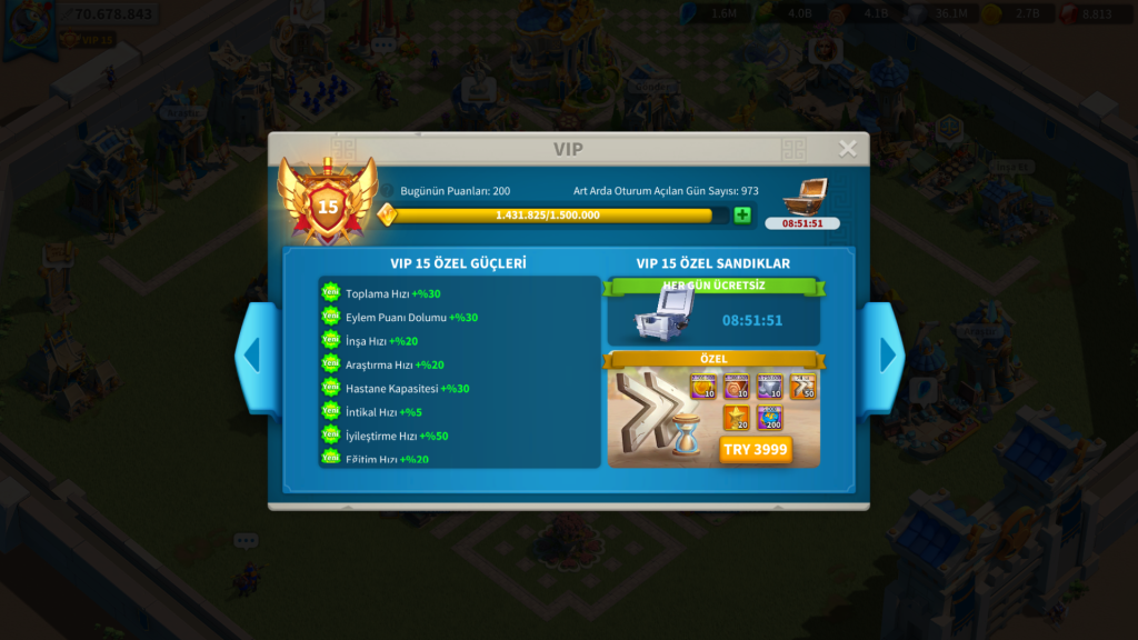 🔥 GÖÇE HAZIR | VIP 15 | 2 KITA | 2400+ GÜN HIZLANDIRMA | 22B RSS
