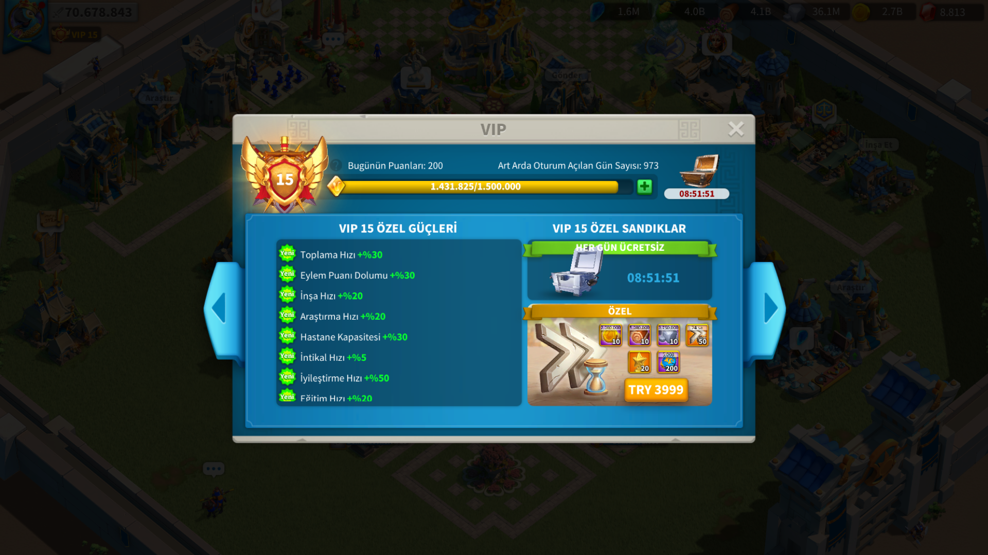 🔥 GÖÇE HAZIR | VIP 15 | 2 KITA | 2400+ GÜN HIZLANDIRMA | 22B RSS